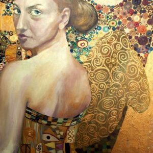 Beautiful Woman in Gold Mint Decoupage PaperA1